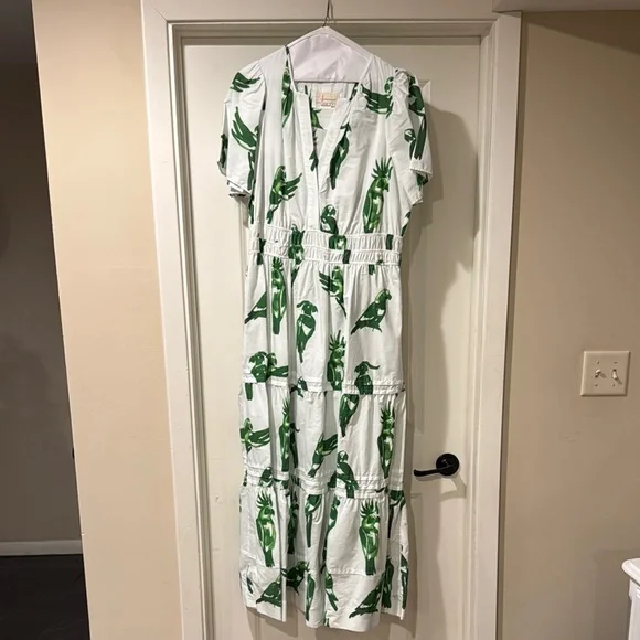 green emerald velvet dress Bimba Green Macaw Parrot Bird Floral Print Button Down Long Sleeve Midi  Dress Women Clothing-Small at Amazon Women's Clothing store main image 0